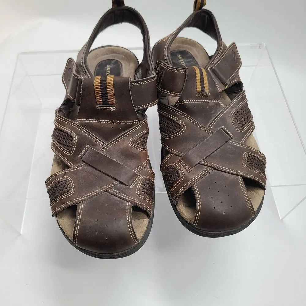 Skechers Brown Leather Fisherman Sandal Padded Insole 63067 Men’s US Sz 11